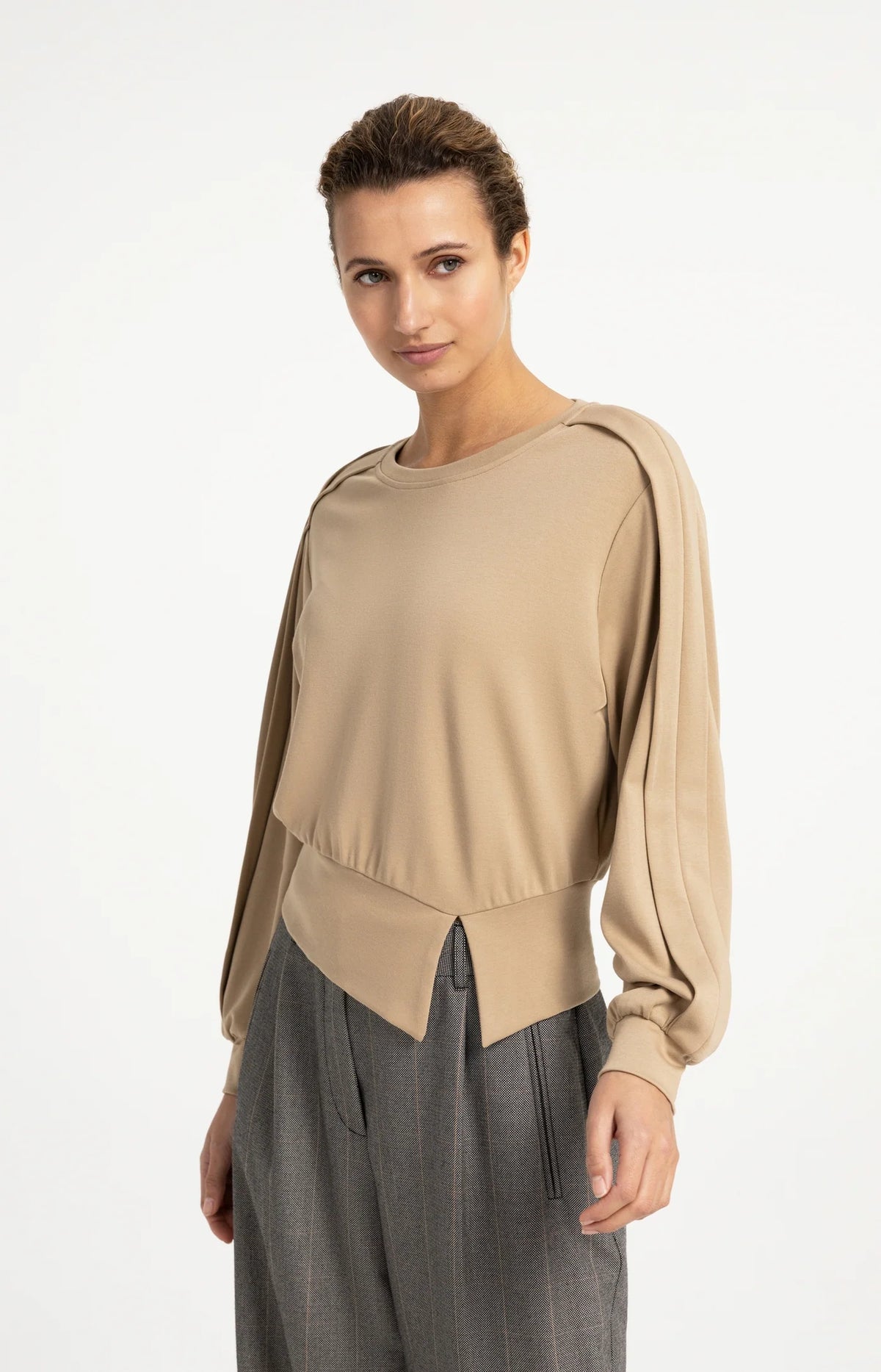 YAYA Pullover mit Faltdetail - Cornstalk Brown