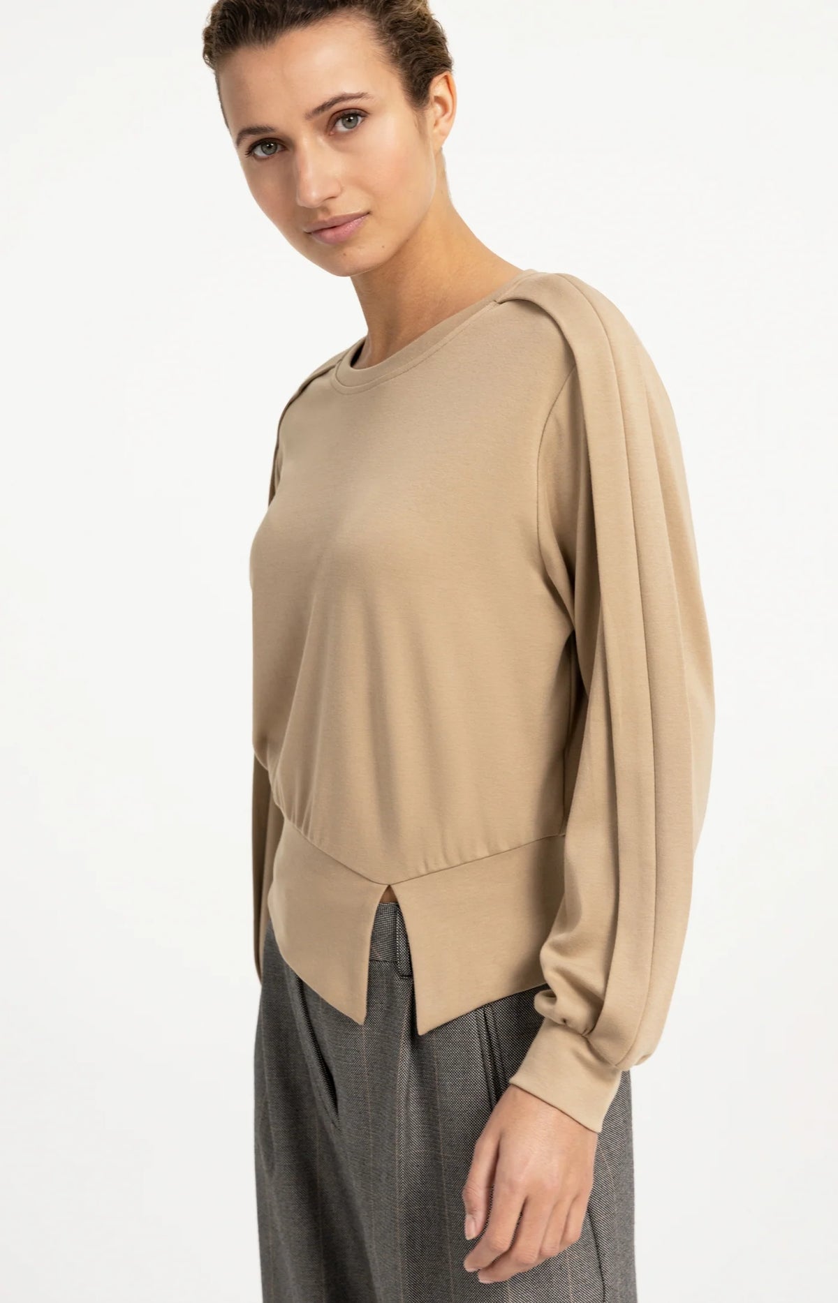 YAYA Pullover mit Faltdetail - Cornstalk Brown