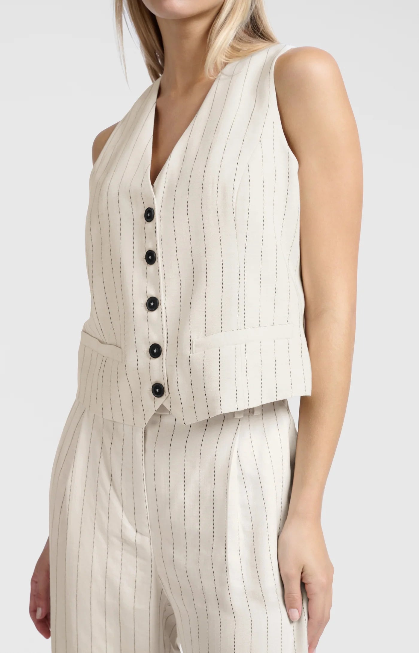 YAYA Weste aus Leinenmischung mit Nadelstreifen - Sand Linen
