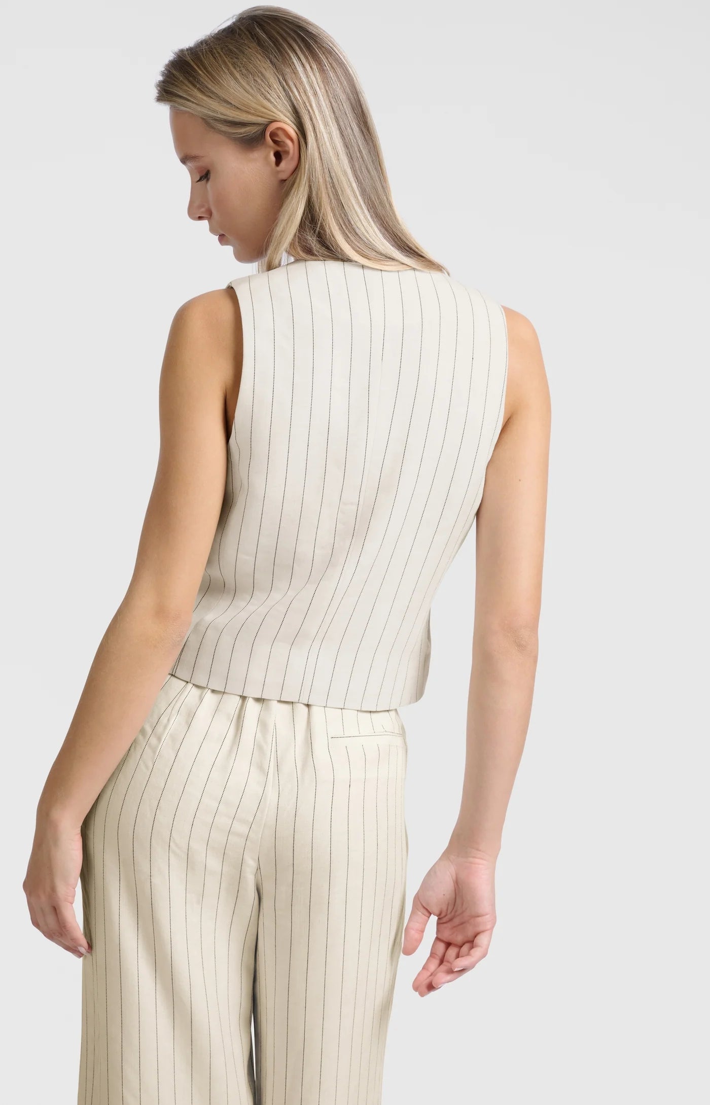YAYA Weste aus Leinenmischung mit Nadelstreifen - Sand Linen