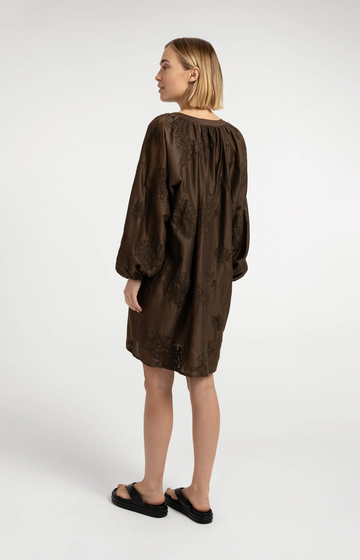 YAYA Besticktes Kleid mit langen Ärmel - Slate Black Brown