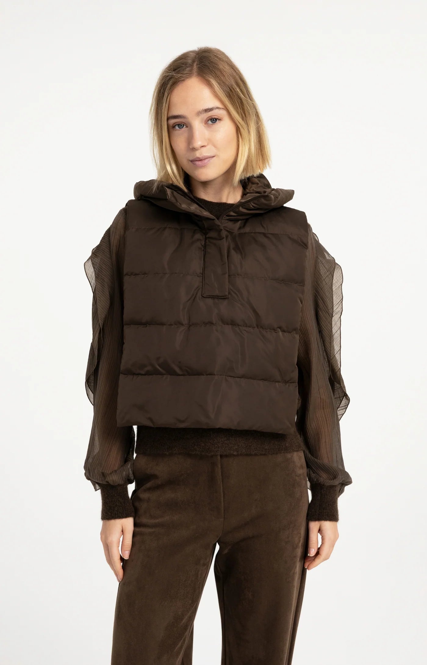 YAYA Wattierte Weste mit Kapuze - Brown