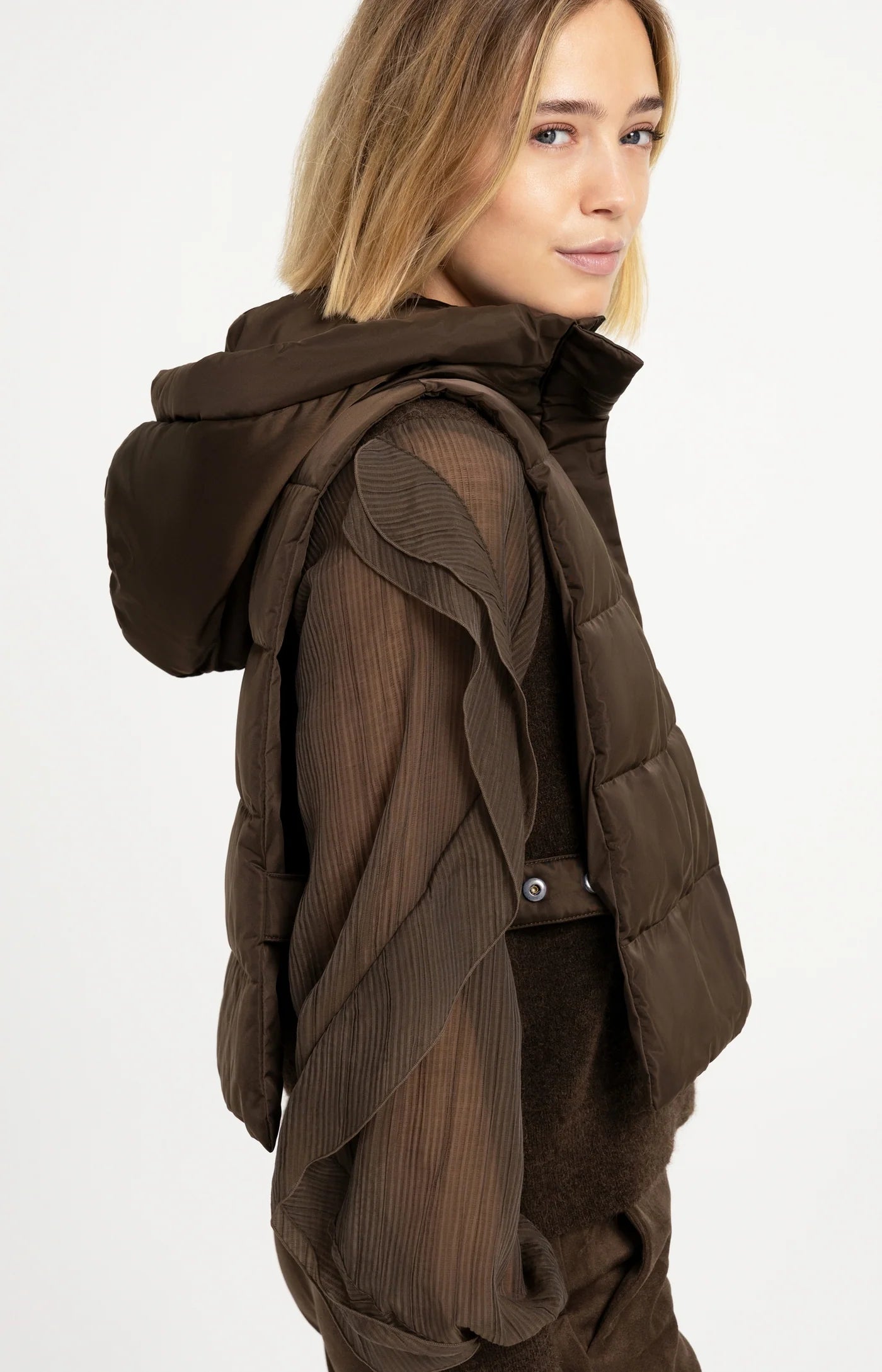 YAYA Wattierte Weste mit Kapuze - Brown