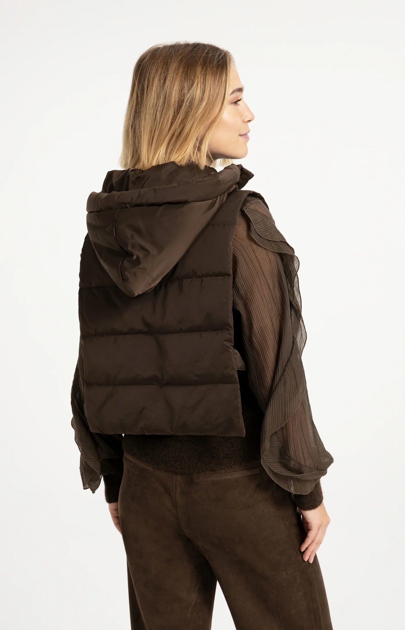 YAYA Wattierte Weste mit Kapuze - Brown