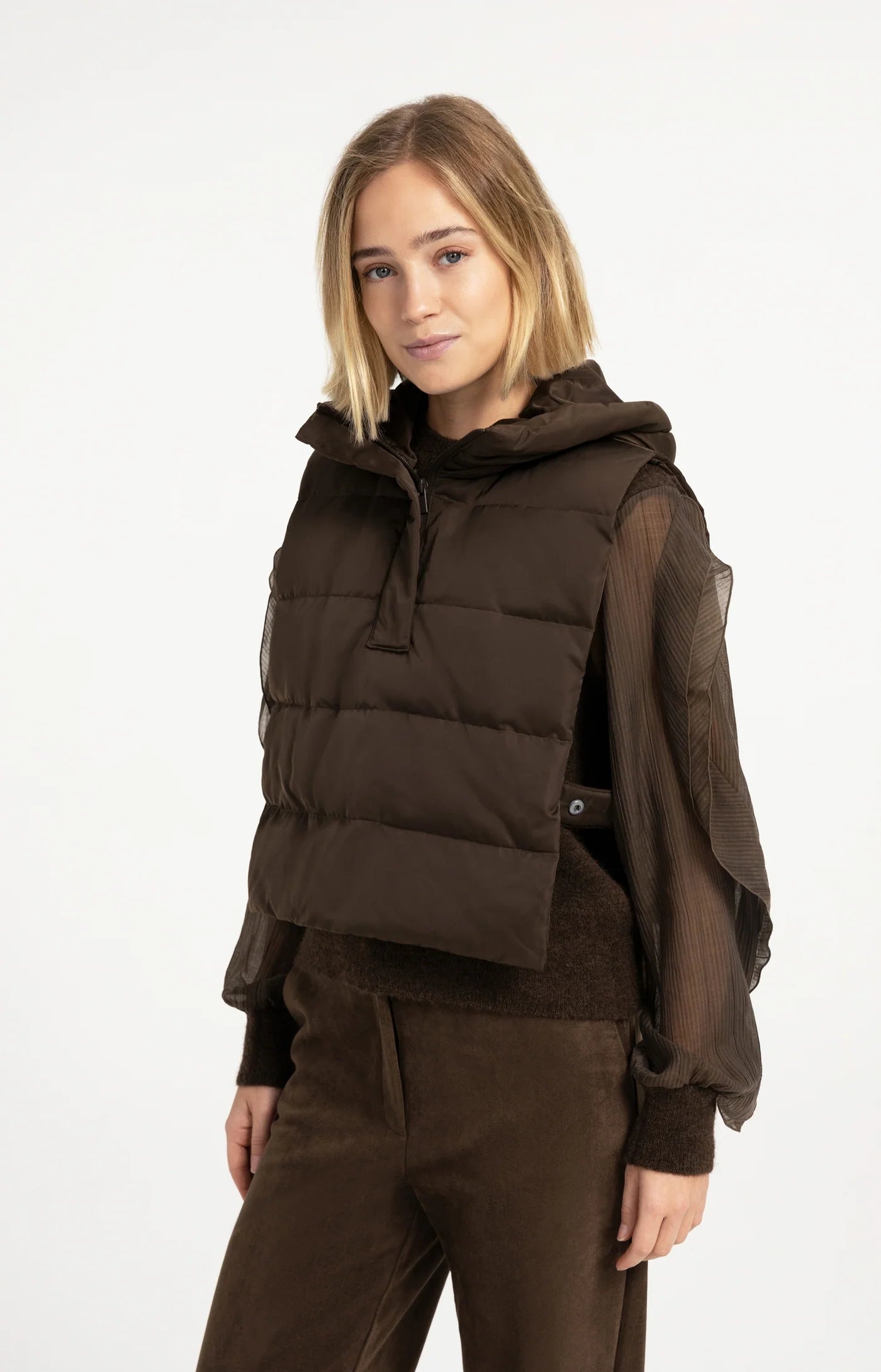 YAYA Wattierte Weste mit Kapuze - Brown