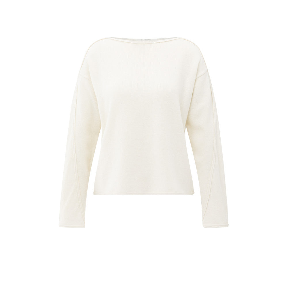 YAYA Pullover mit U-Bot-Ausschnitt Off White