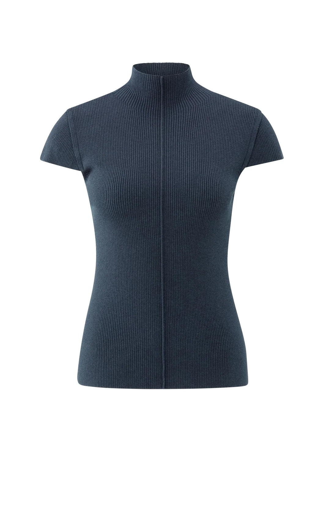 YAYA Geripptes Oberteil mit Stehkragen Blue