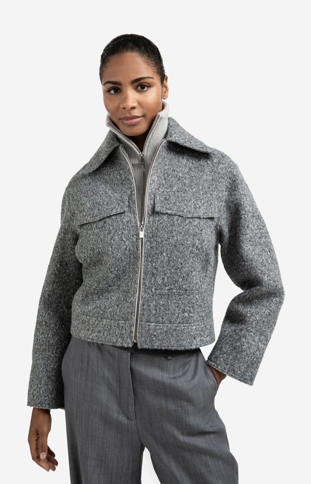 YAYA Bouclejacke Black Oyster Melange
