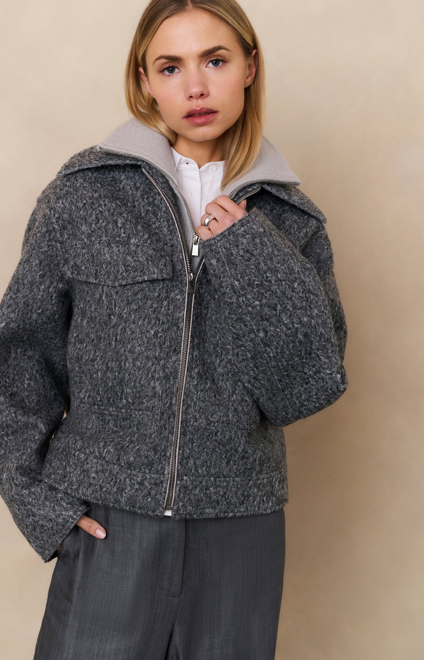 YAYA Bouclejacke Black Oyster Melange