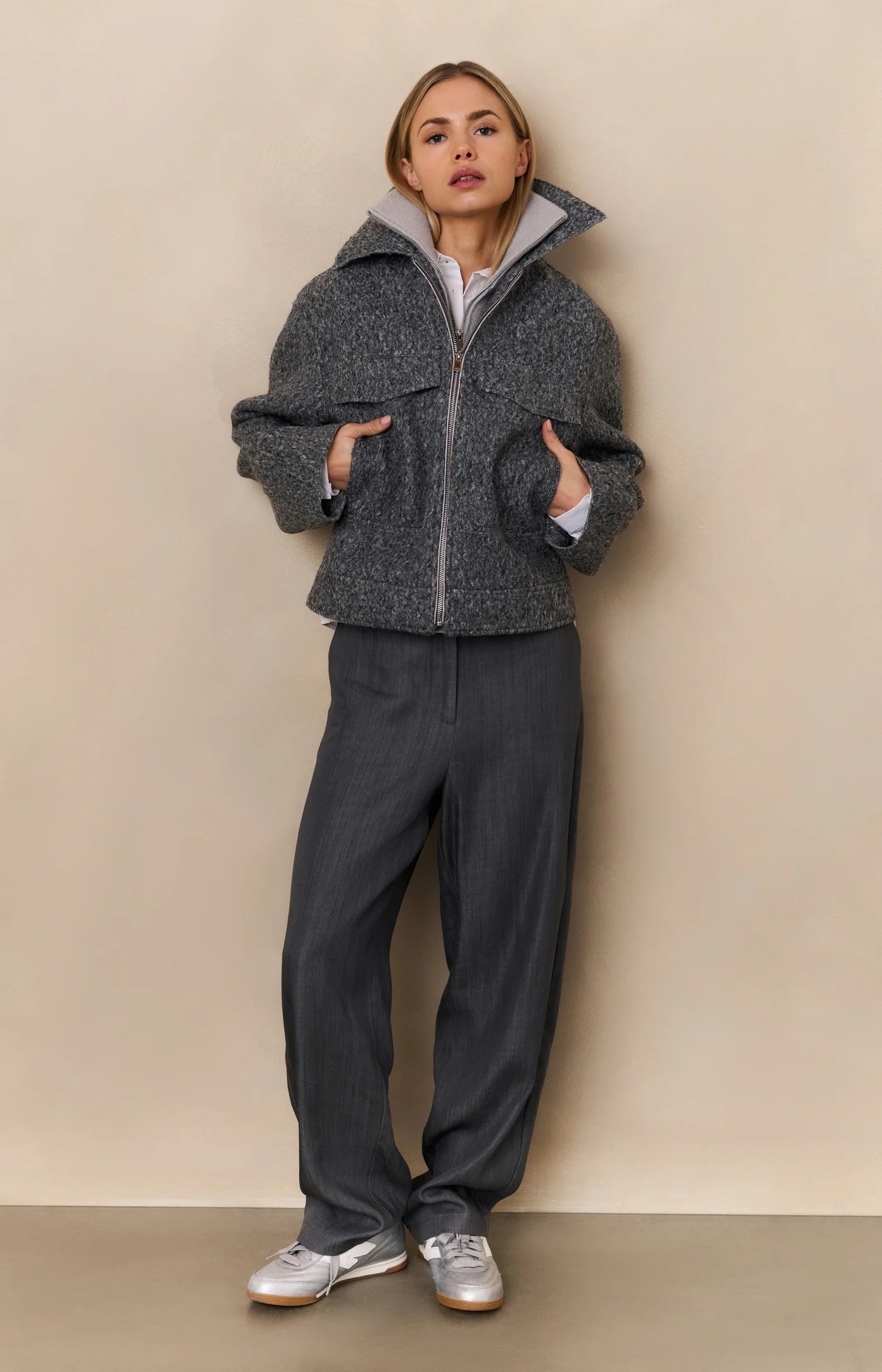 YAYA Bouclejacke Black Oyster Melange