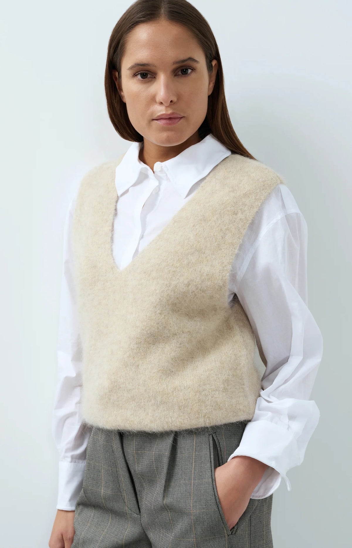 YAYA Spencer aus Strick - Beige Melange