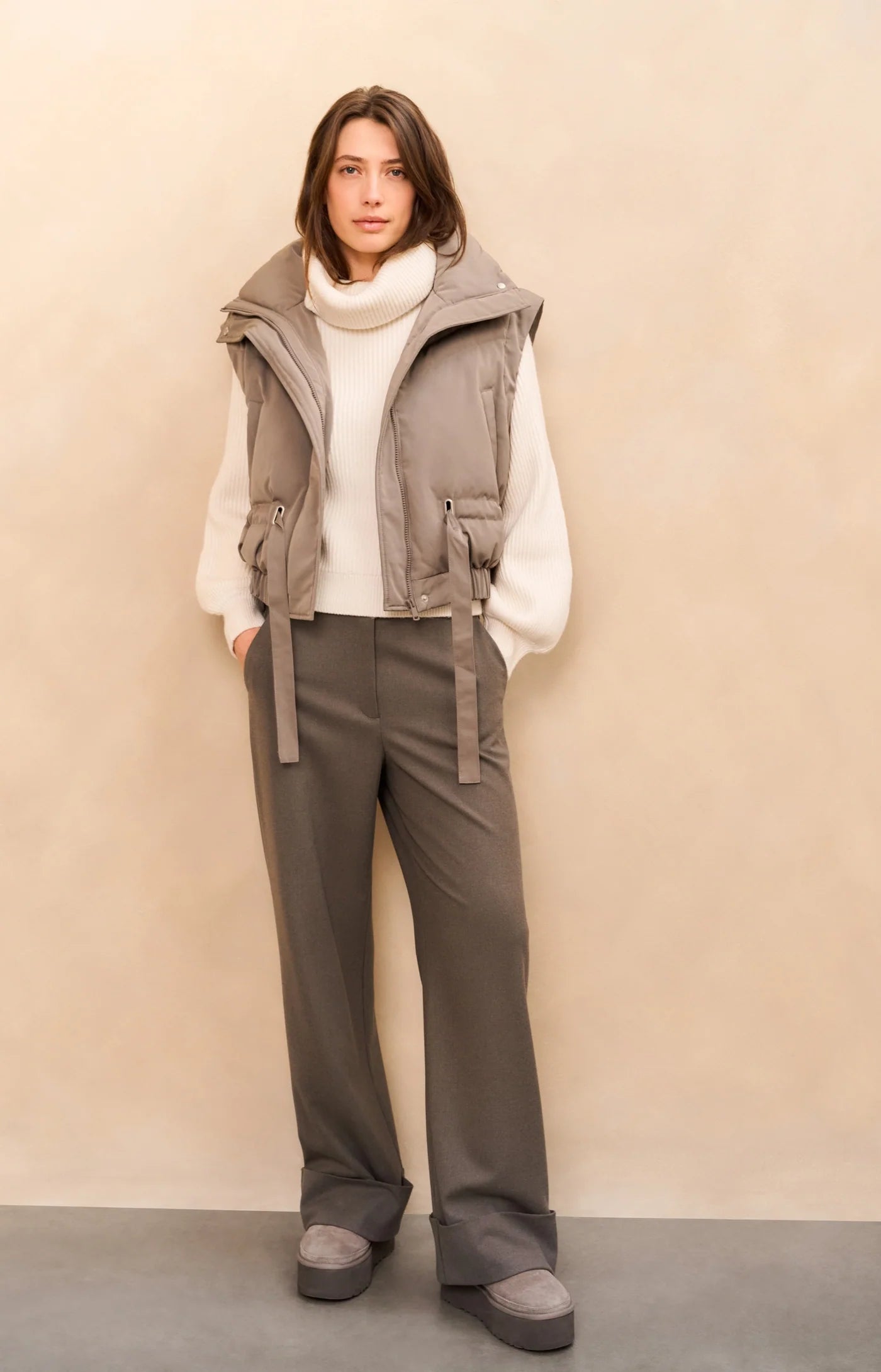 YAYA Hose mit Umschlag Dark Taupe