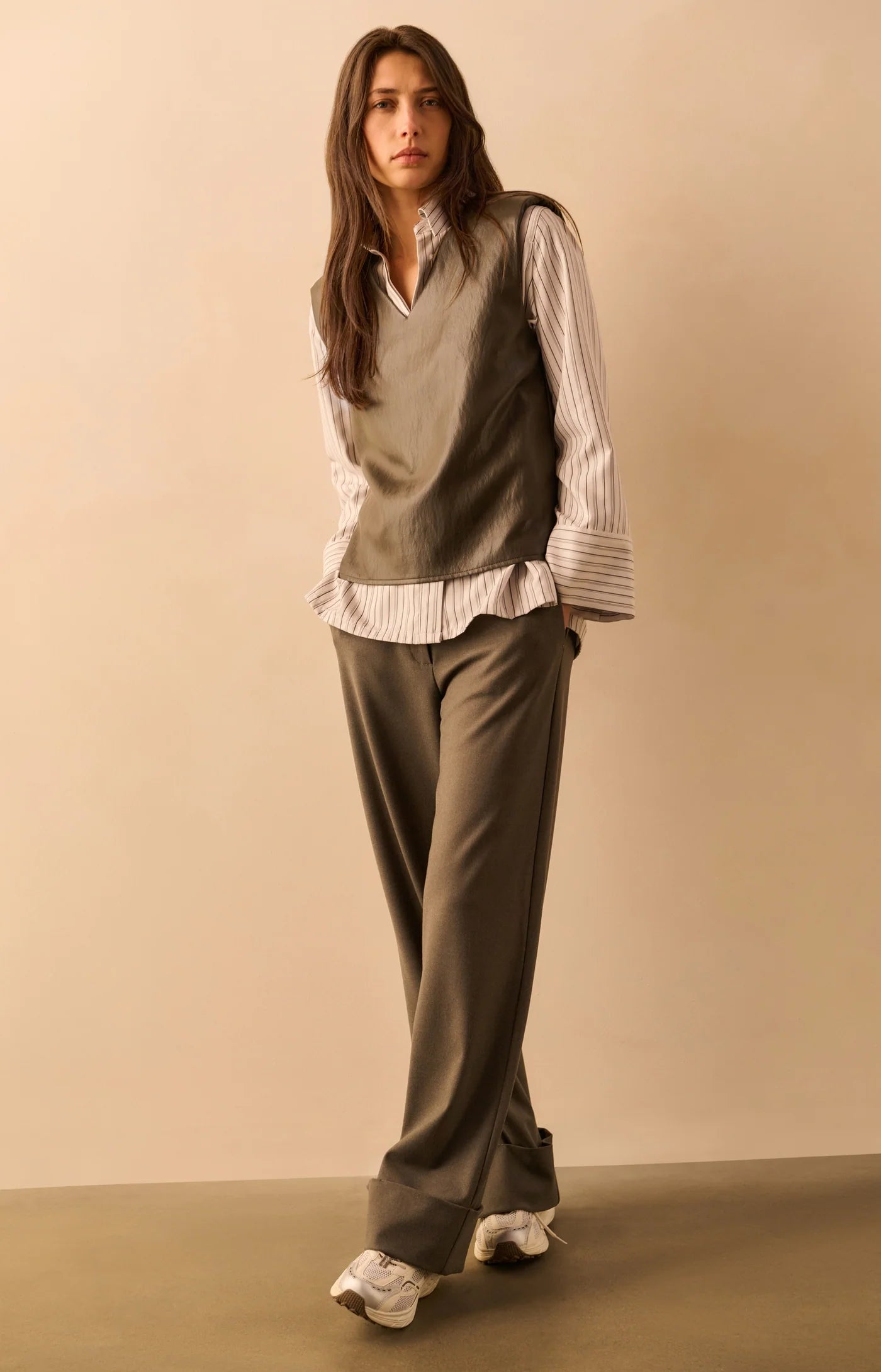 YAYA Hose mit Umschlag Dark Taupe