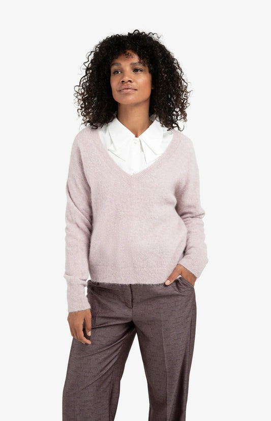 YAYA Pullover mit V-Ausschnitt Cloud Gray Purple
