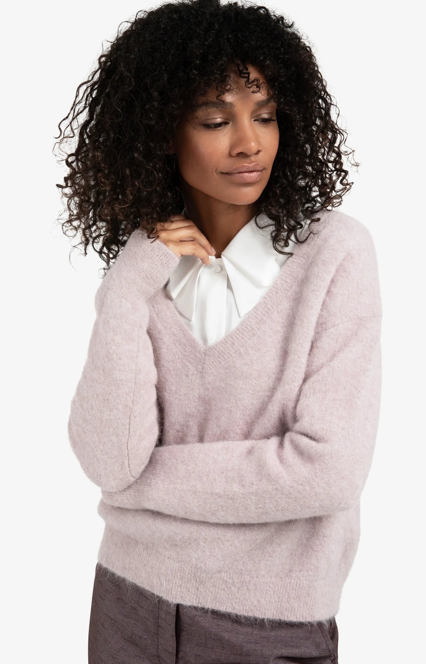 YAYA Pullover mit V-Ausschnitt Cloud Gray Purple