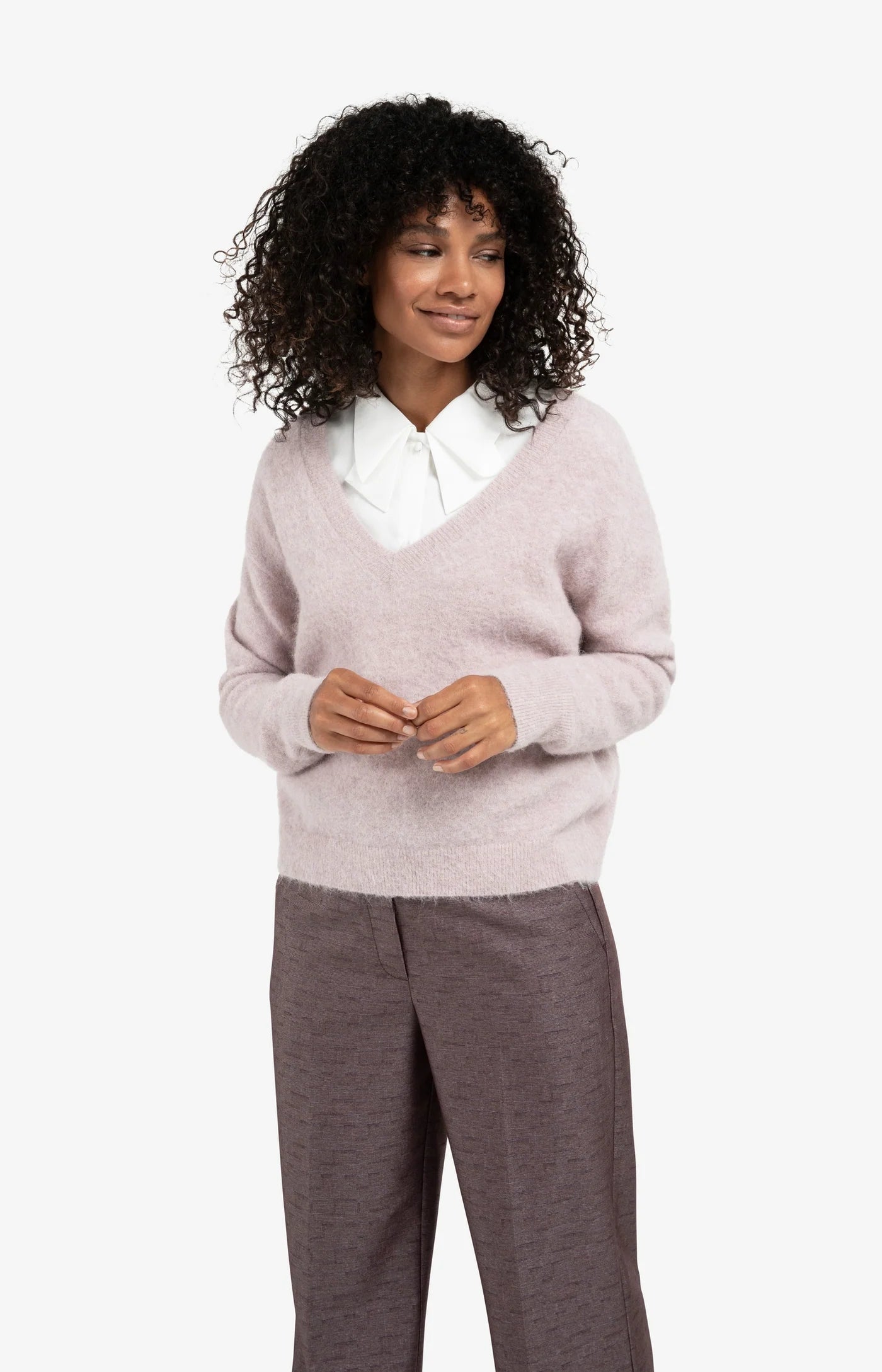 YAYA Pullover mit V-Ausschnitt Cloud Gray Purple