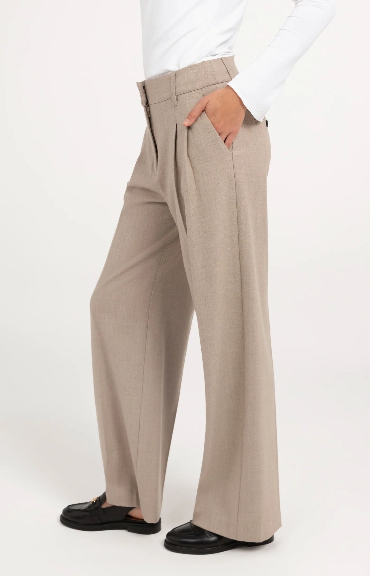 YAYA Gewebte Hose mit weitem Bein - Beige Melange