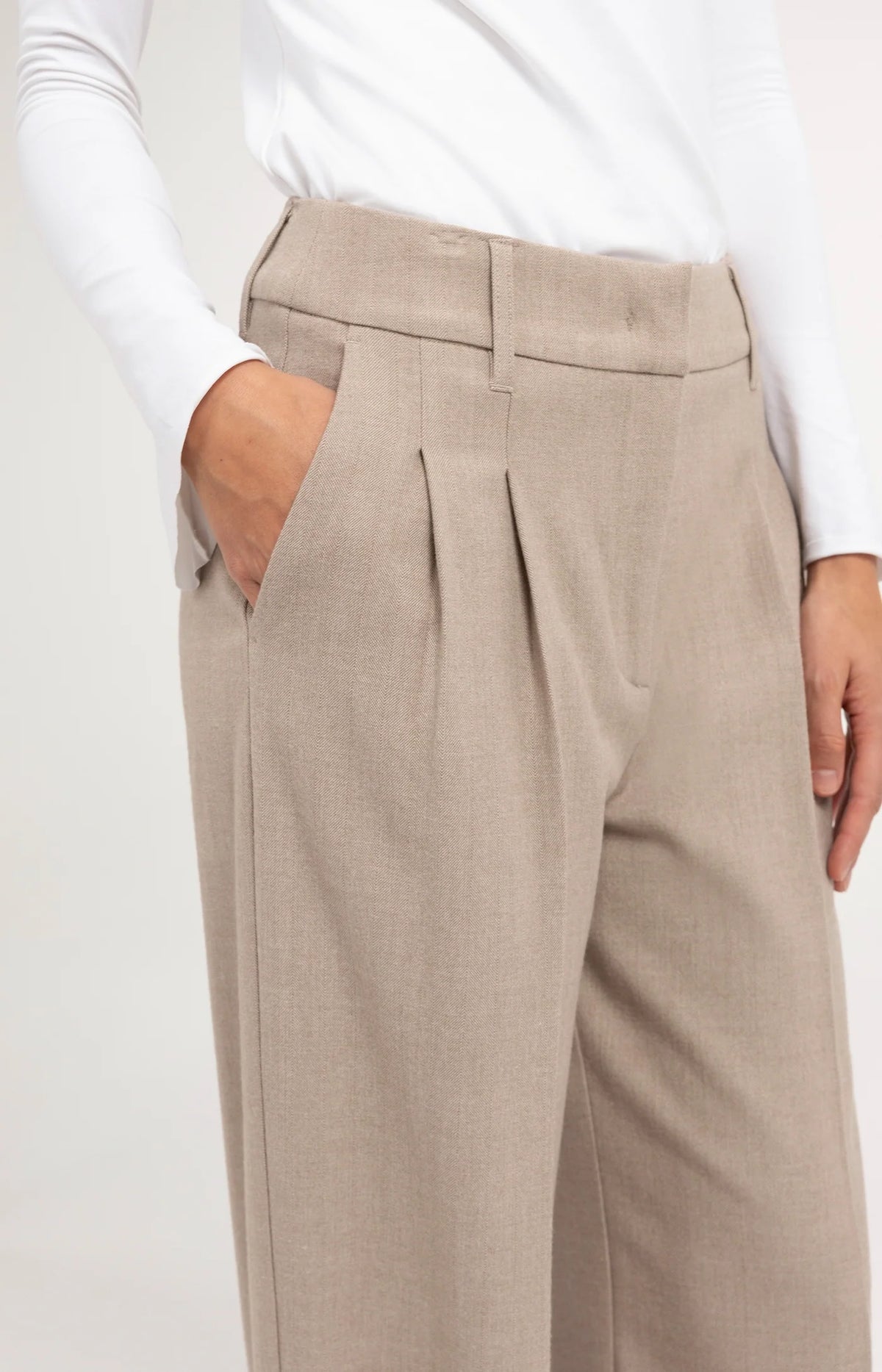 YAYA Gewebte Hose mit weitem Bein - Beige Melange