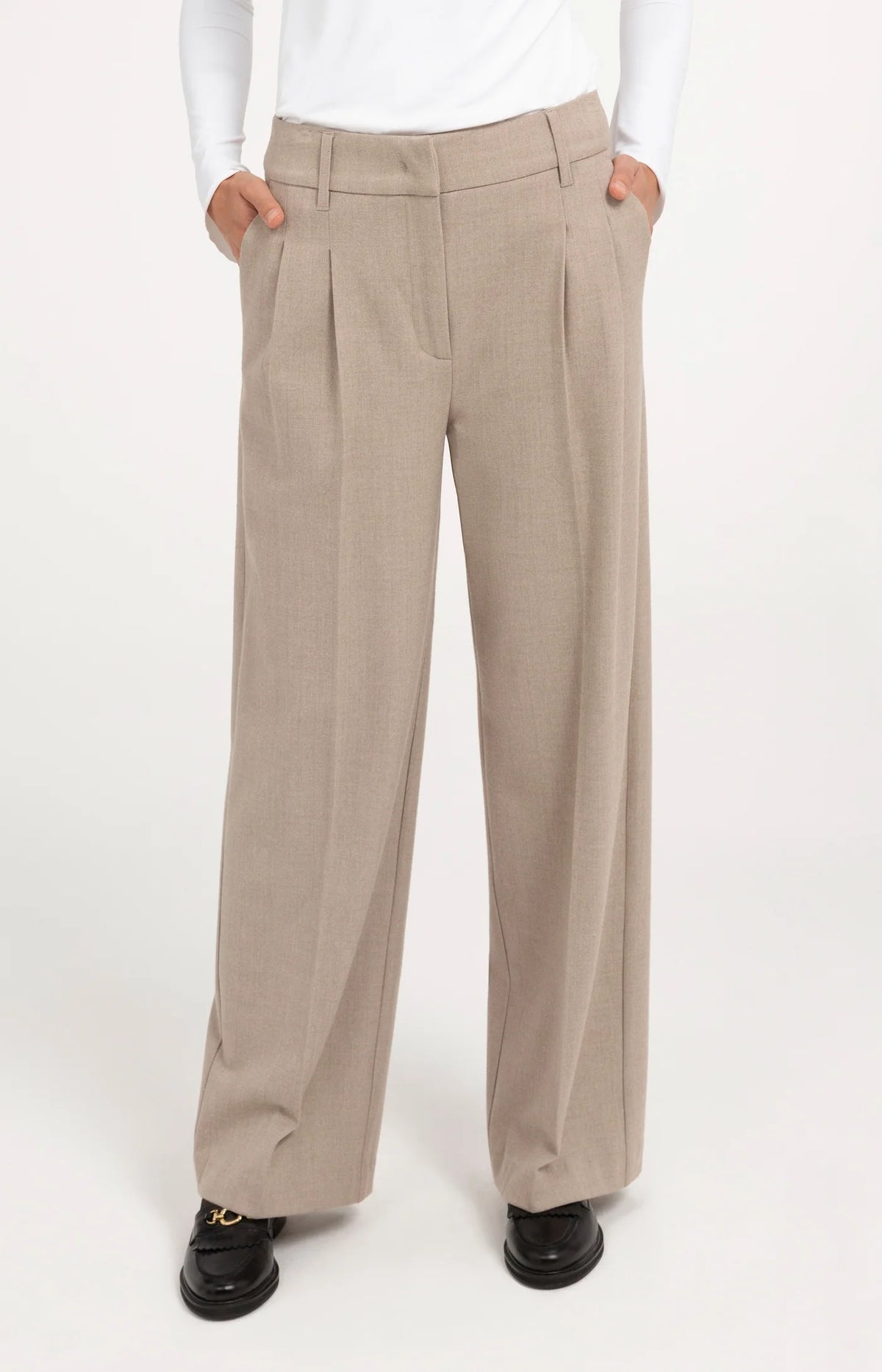 YAYA Gewebte Hose mit weitem Bein - Beige Melange