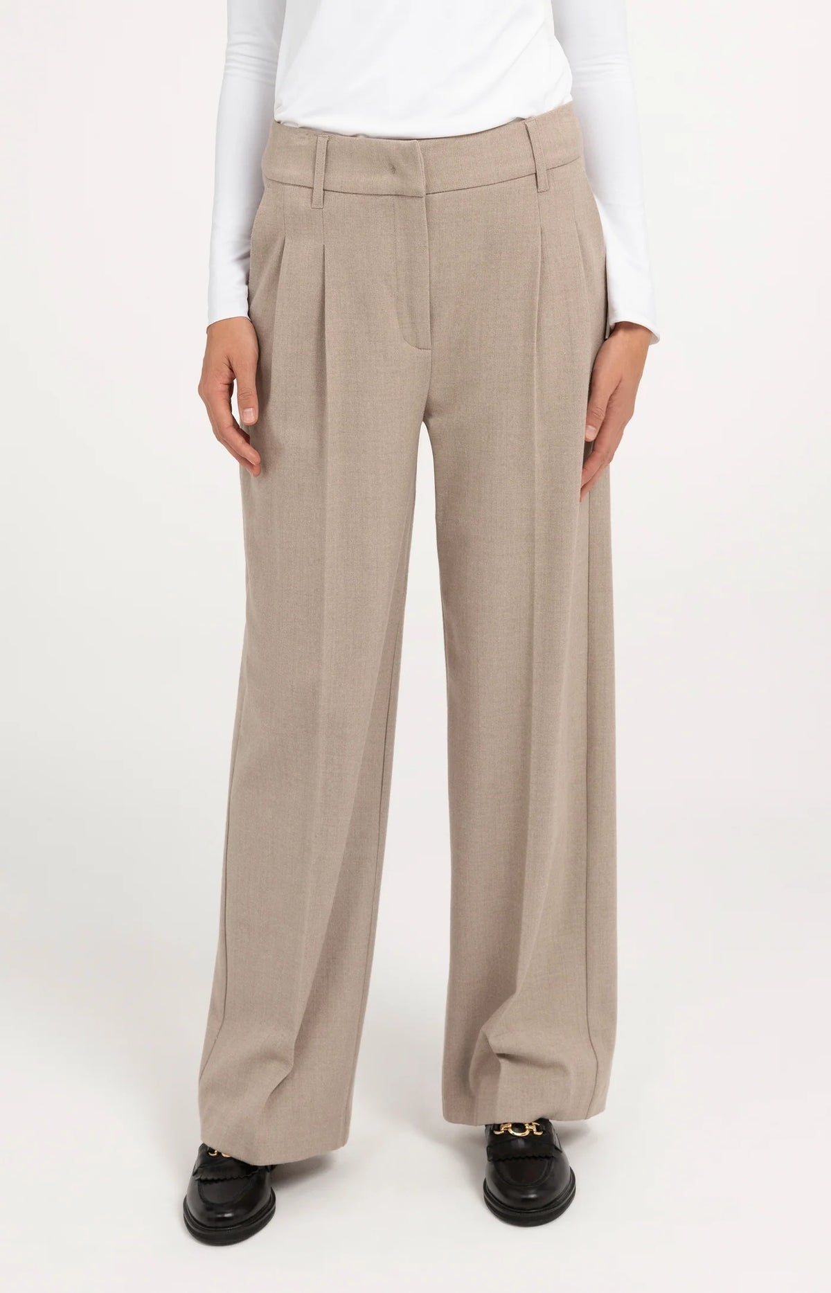 YAYA Gewebte Hose mit weitem Bein - Beige Melange