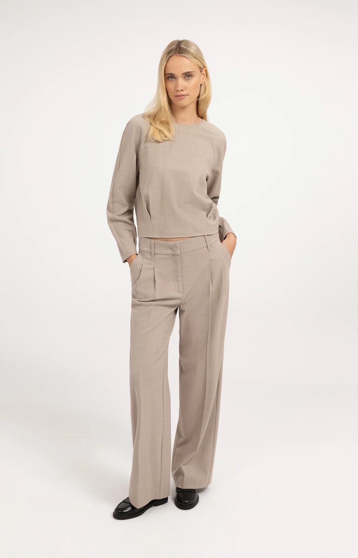 YAYA Gewebte Hose mit weitem Bein - Beige Melange
