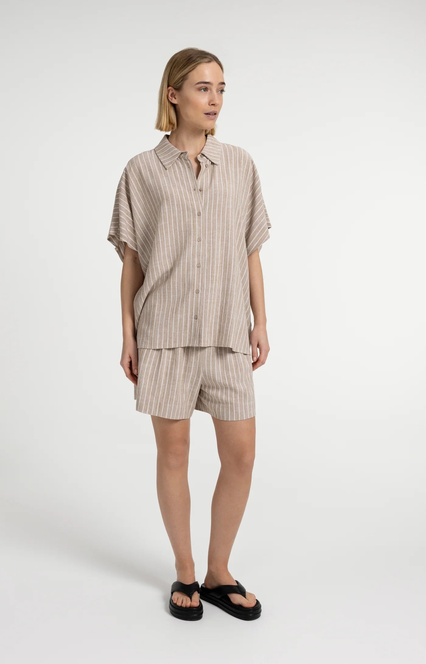 YAYA Striped Blouse Safari Brown