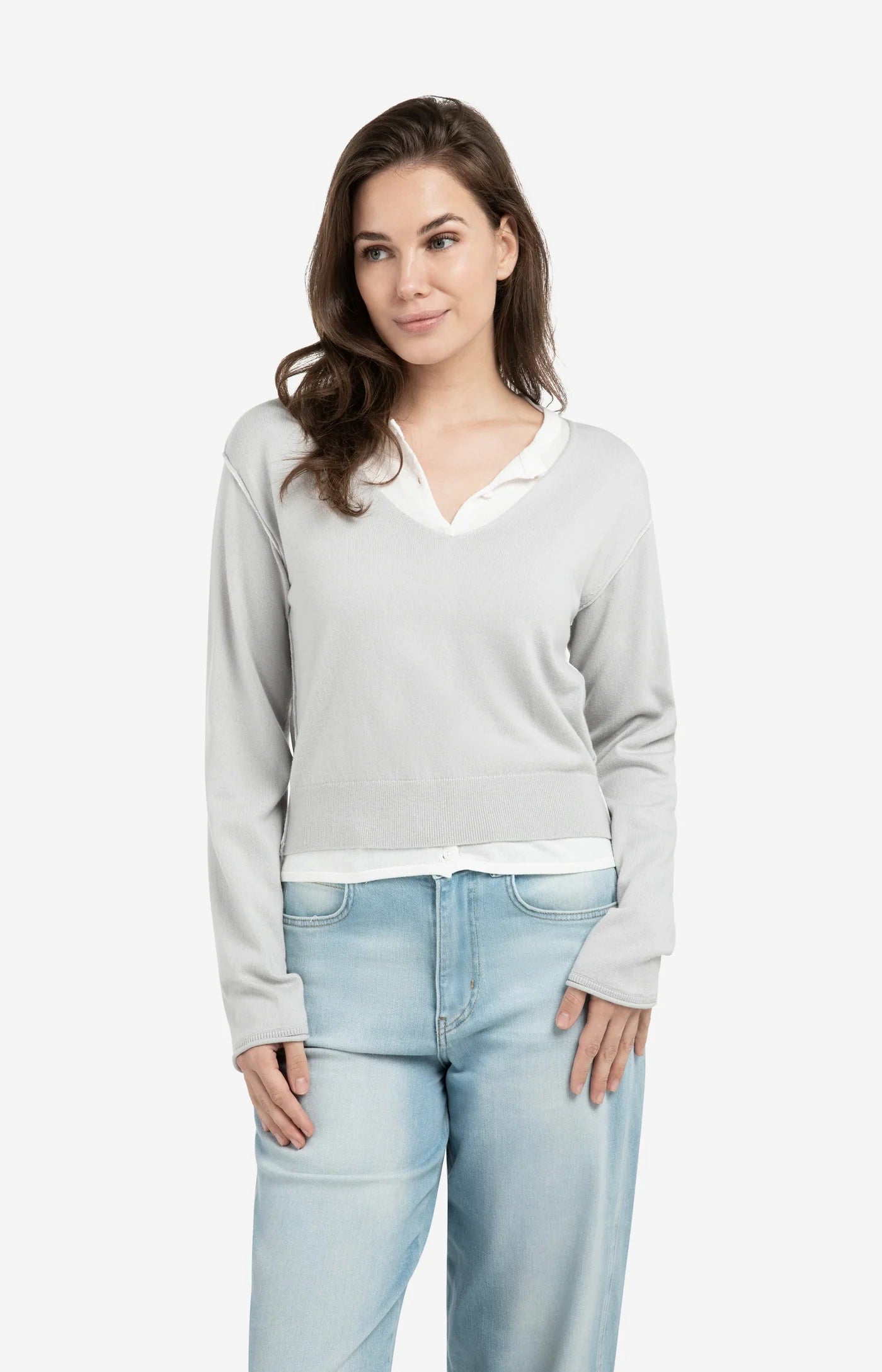 YAYA Pullover im Lagenlook Blue Grey