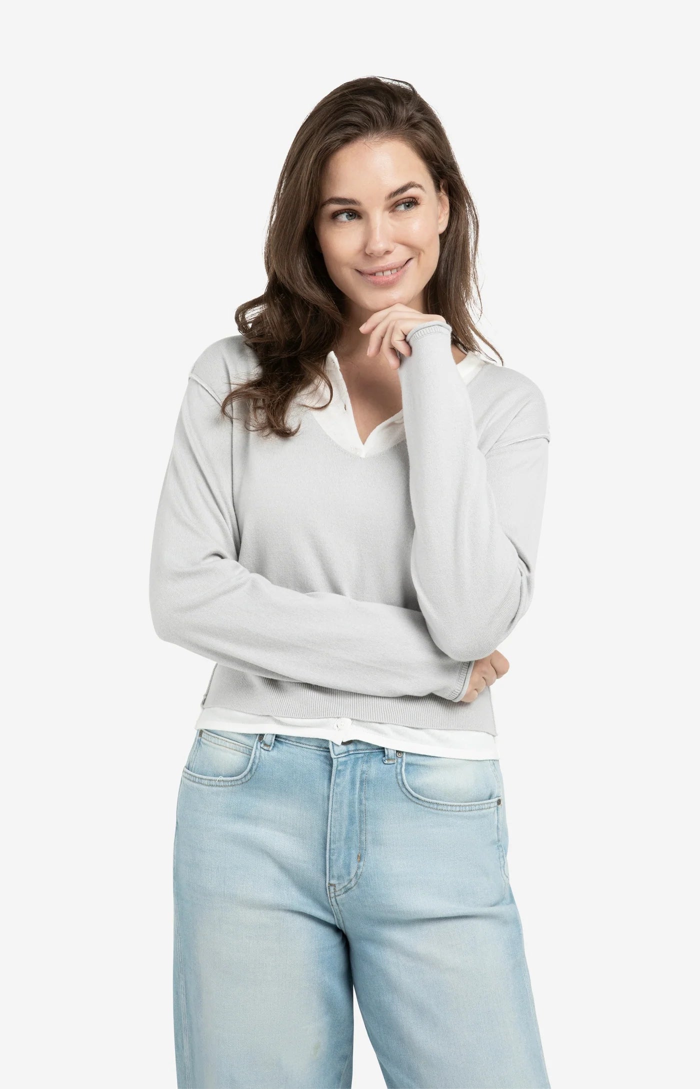 YAYA Pullover im Lagenlook Blue Grey