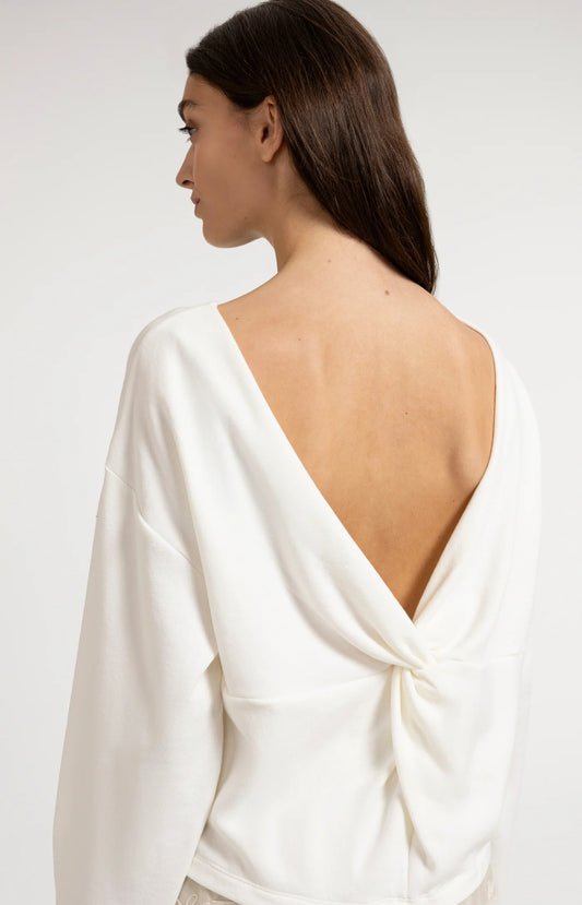 YAYA Pullover mit V-Ausschnitt und Knoten Milk Beige