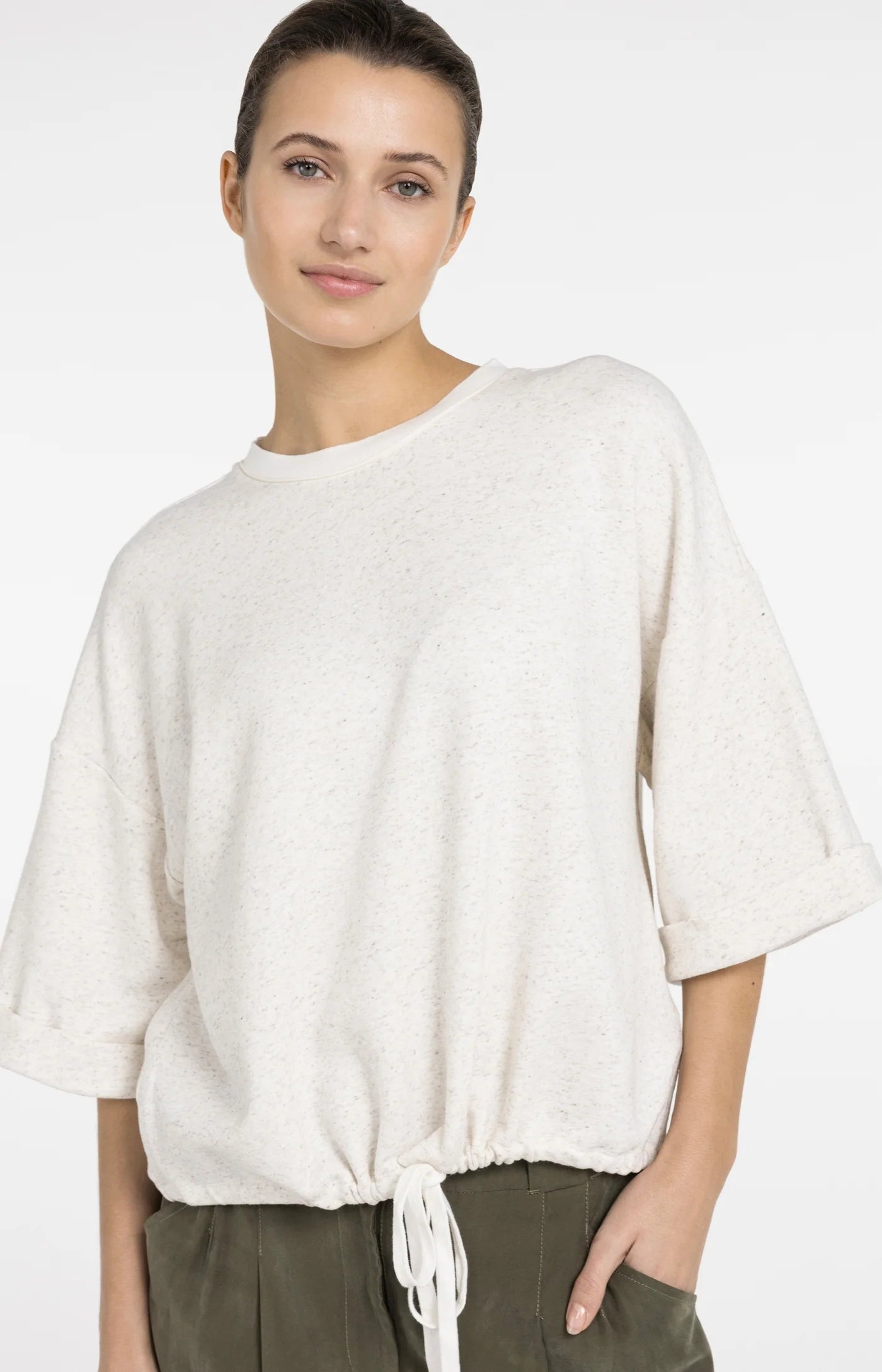 YAYA Sweatshirt mit Tunnelzug - Ivory White Melange