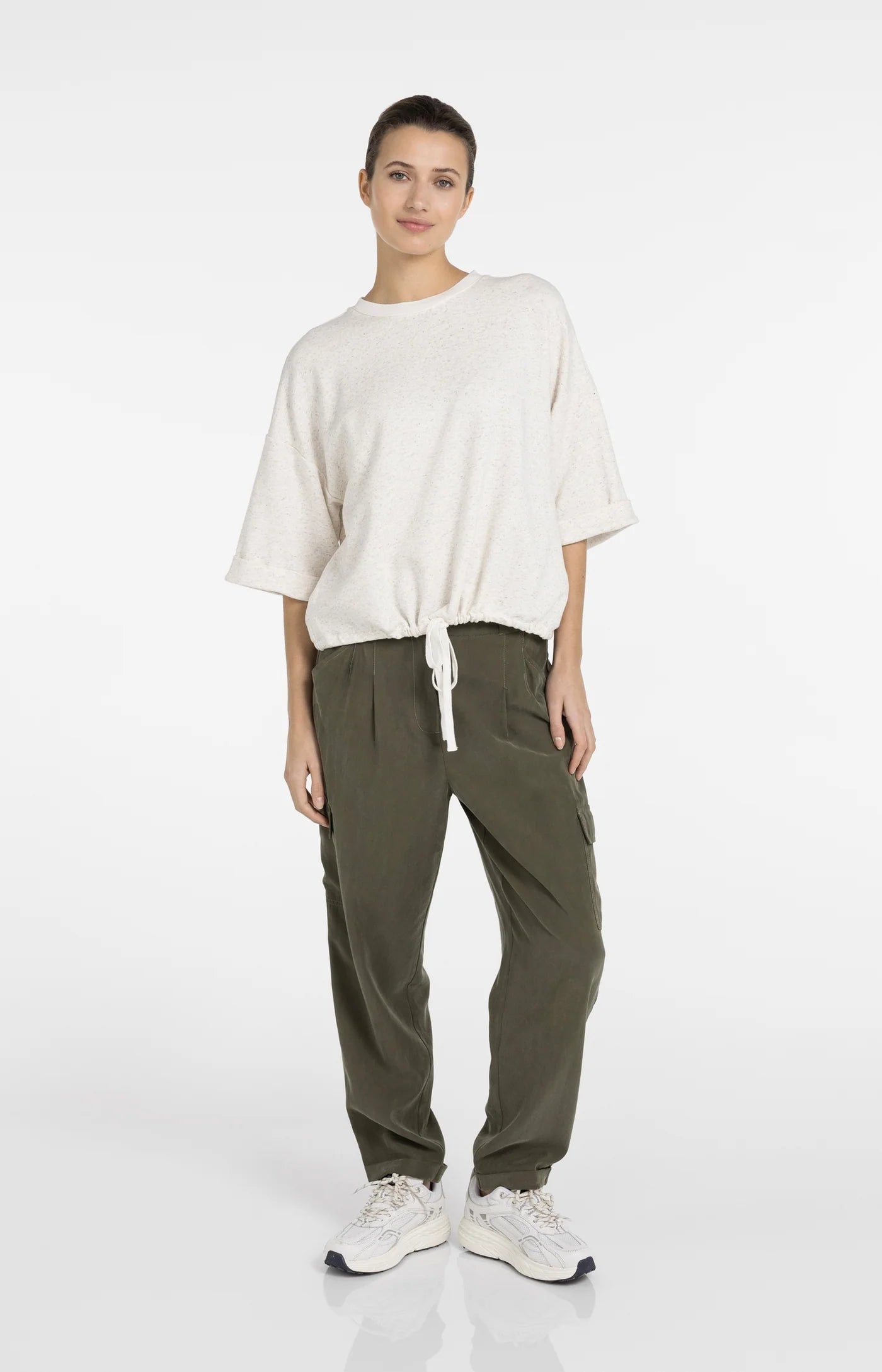 YAYA Sweatshirt mit Tunnelzug - Ivory White Melange