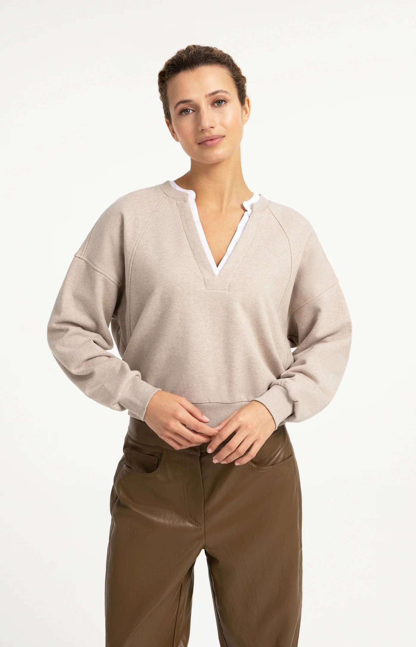 YAYA Sweatshirt mit V-Neck - Cashmere Grey Melange