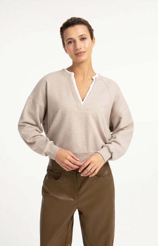 YAYA Sweatshirt mit V-Neck - Cashmere Grey Melange