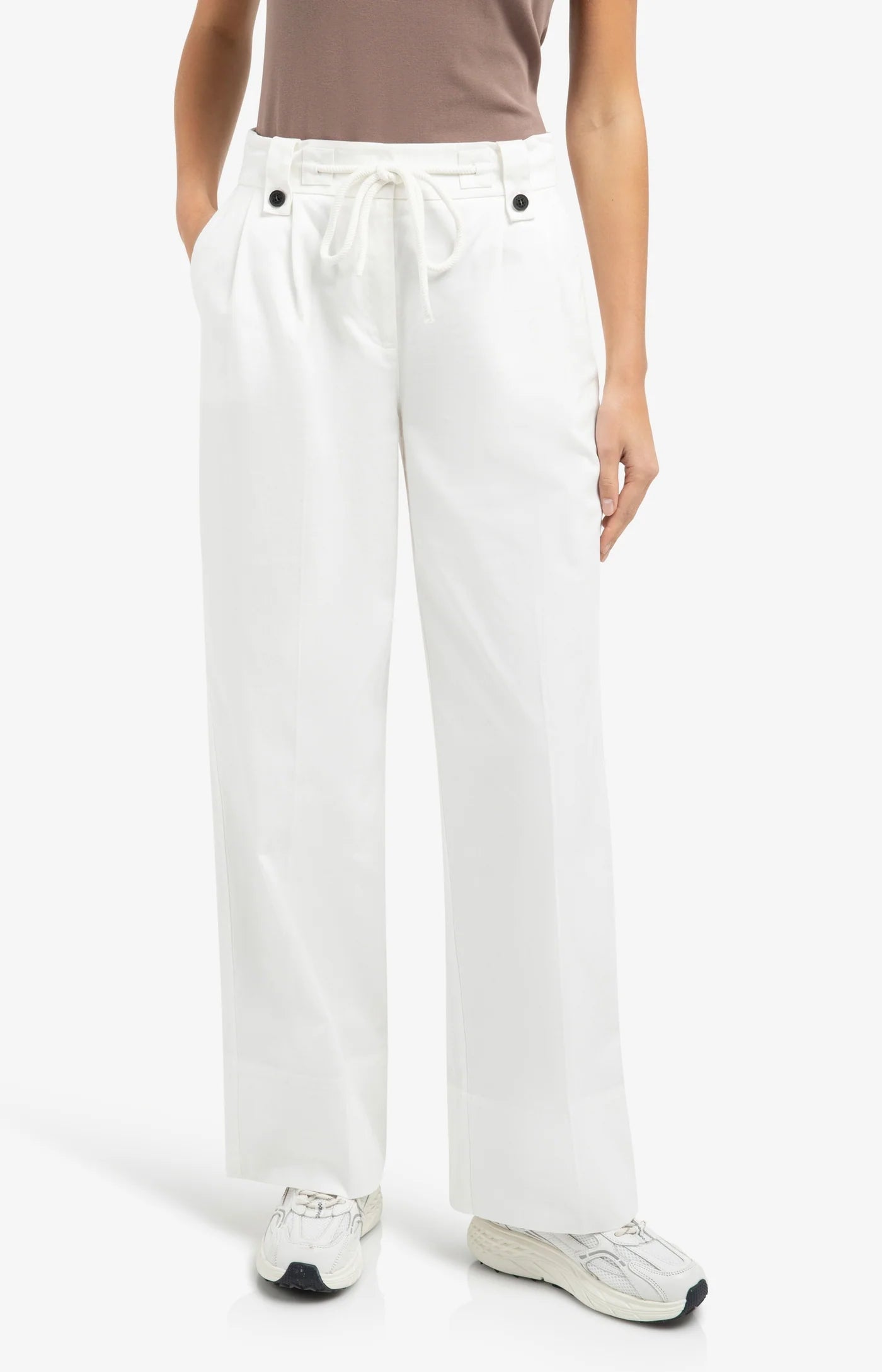 YAYA Hose mit Bundfalten und weitem Bein Offwhite