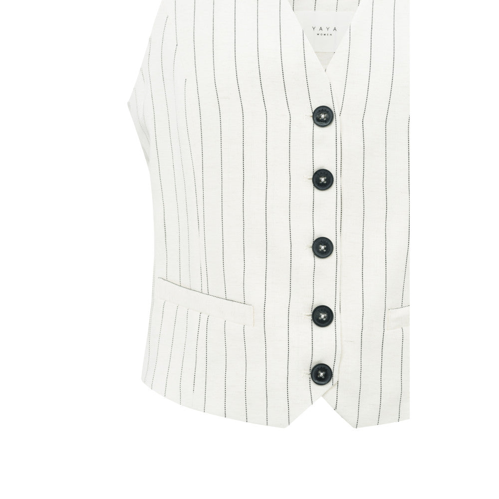 YAYA Weste aus Leinenmischung mit Nadelstreifen - Sand Linen
