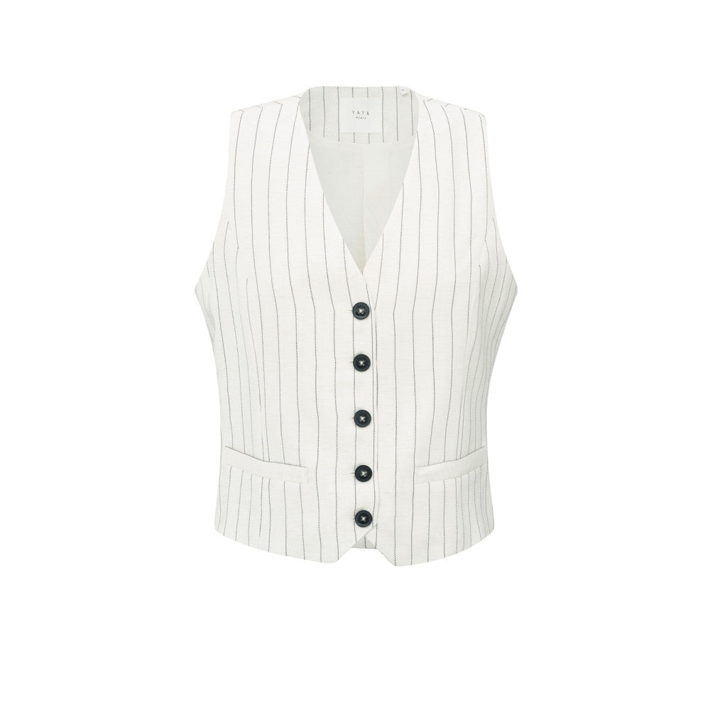 YAYA Weste aus Leinenmischung mit Nadelstreifen - Sand Linen