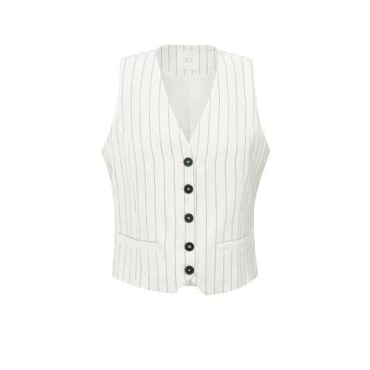 YAYA Weste aus Leinenmischung mit Nadelstreifen - Sand Linen