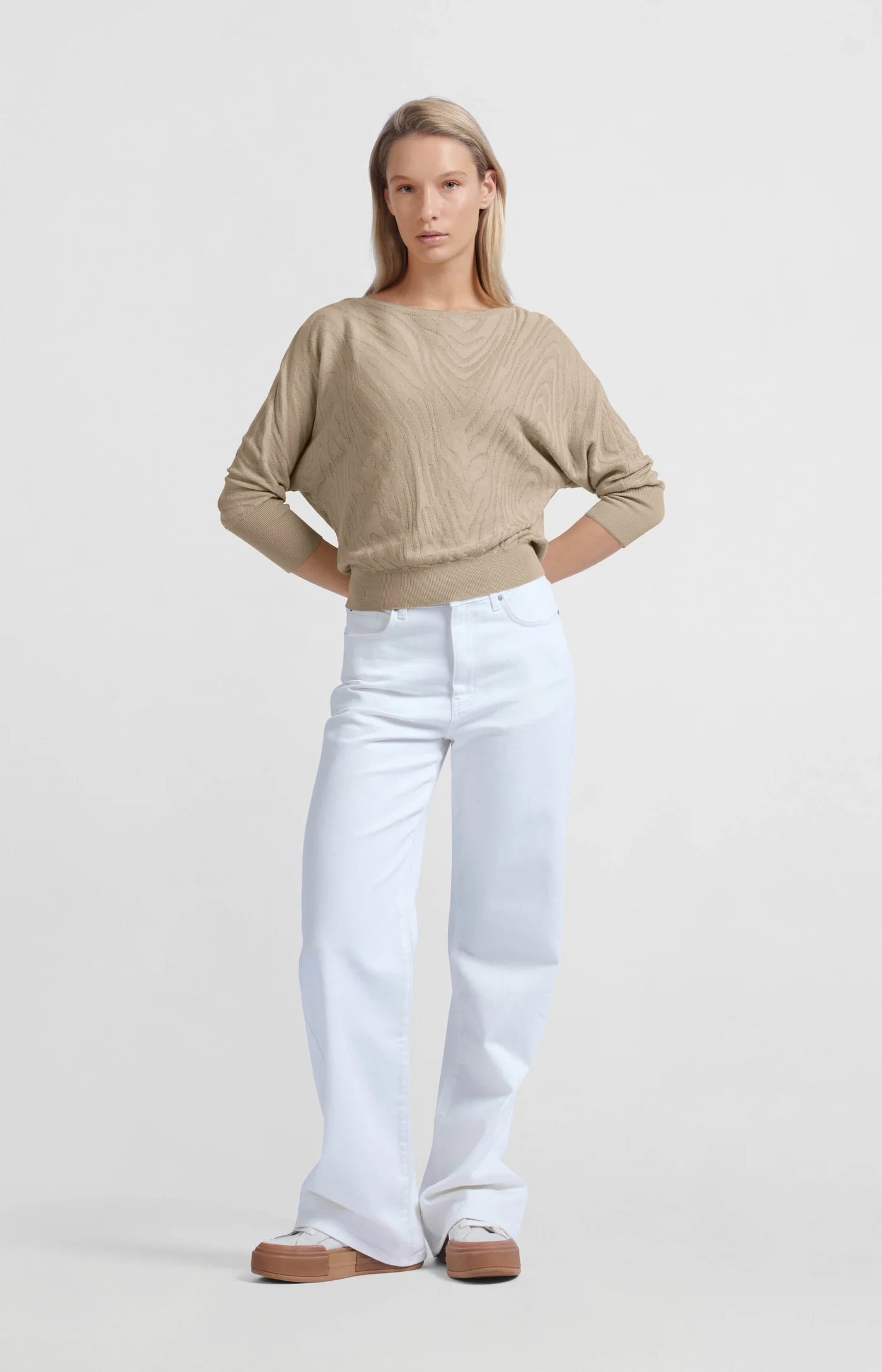 YAYA Jeans mit weitem Bein Offwhite