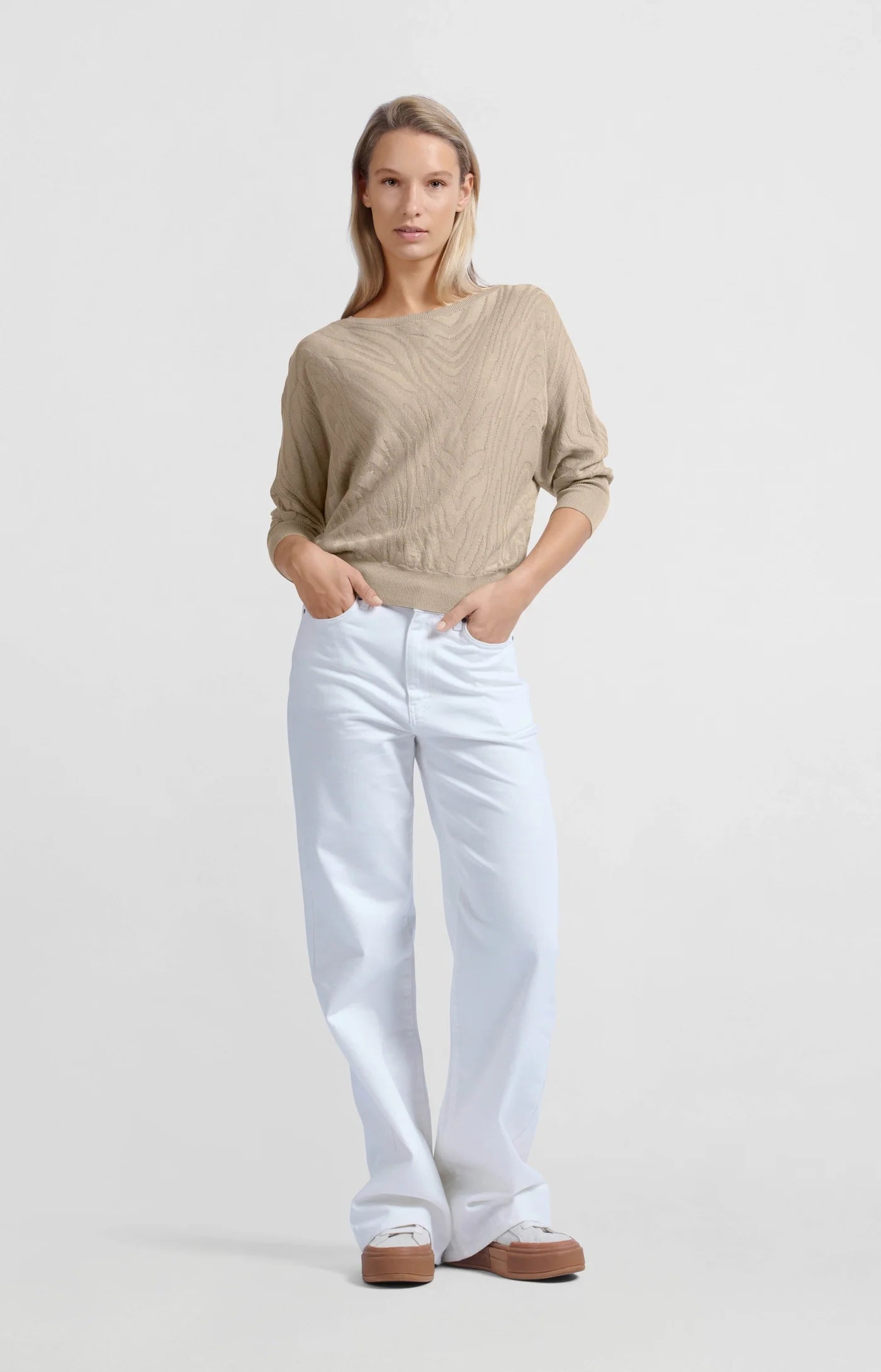 YAYA Jeans mit weitem Bein Offwhite
