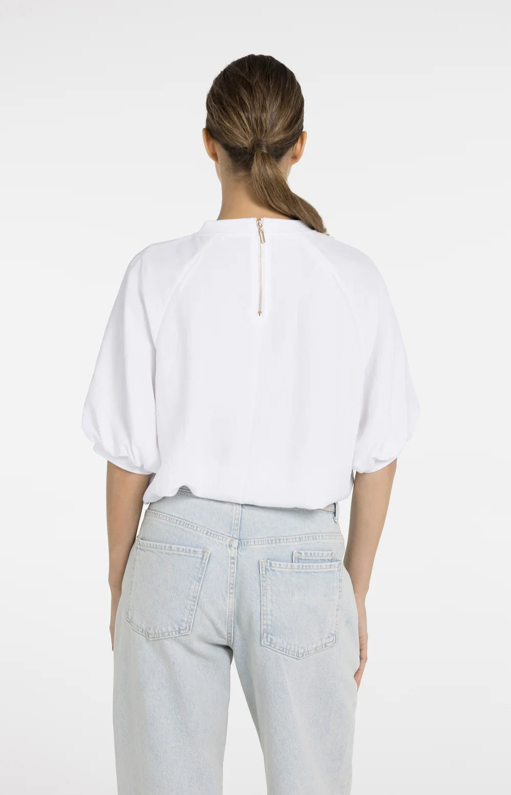 YAYA T-Shirt mit Ballonärmel und Reißverschluss Pure White