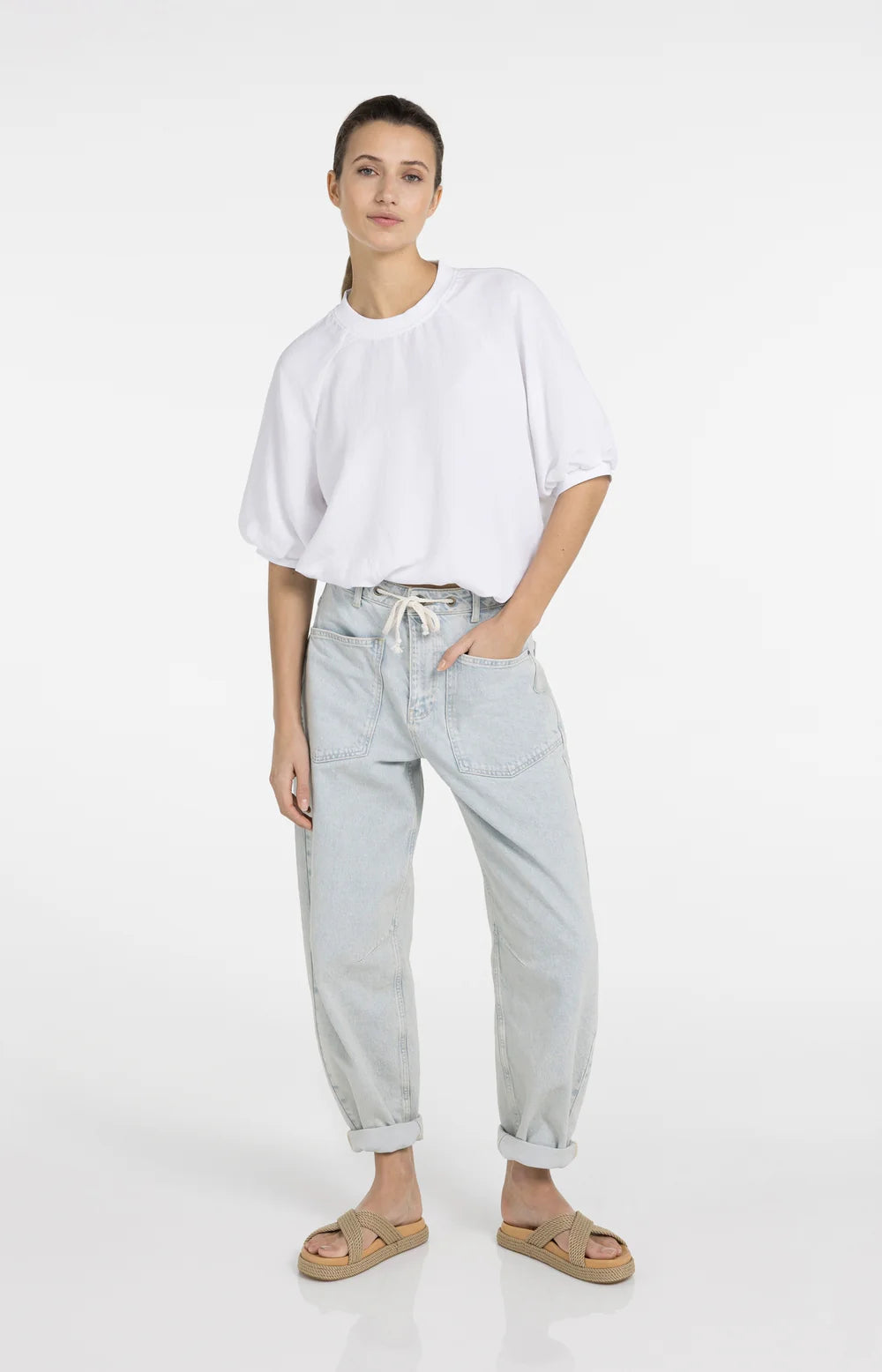 YAYA T-Shirt mit Ballonärmel und Reißverschluss Pure White