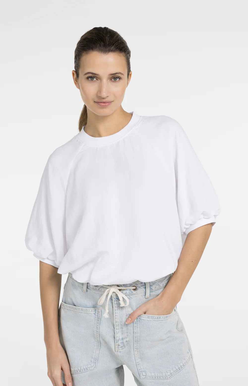 YAYA T-Shirt mit Ballonärmel und Reißverschluss Pure White
