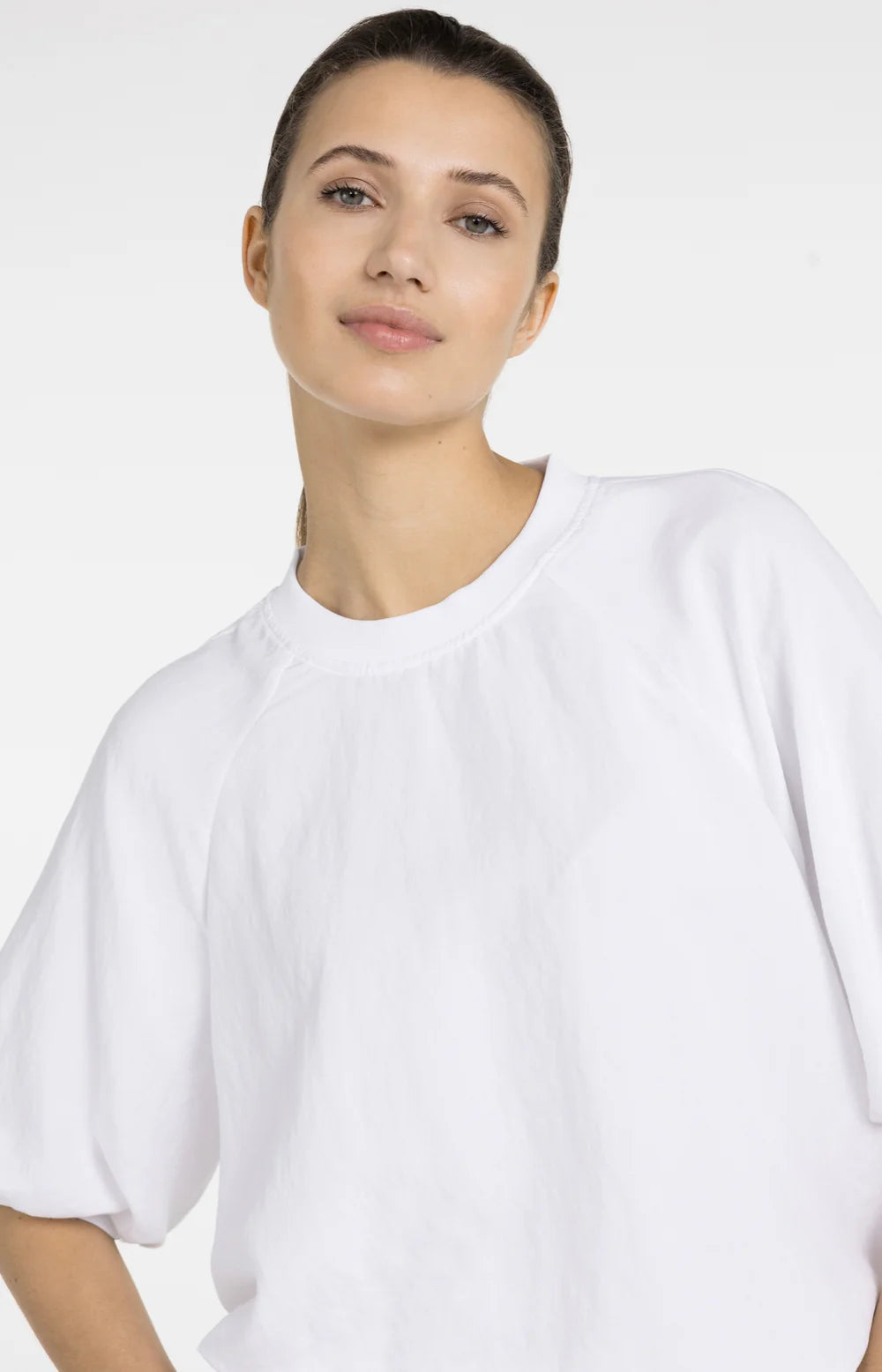 YAYA T-Shirt mit Ballonärmel und Reißverschluss Pure White