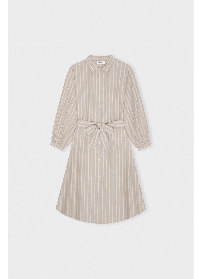 CARE BY ME Laura Loose Shirt Dress Sand-Pure White Stripes