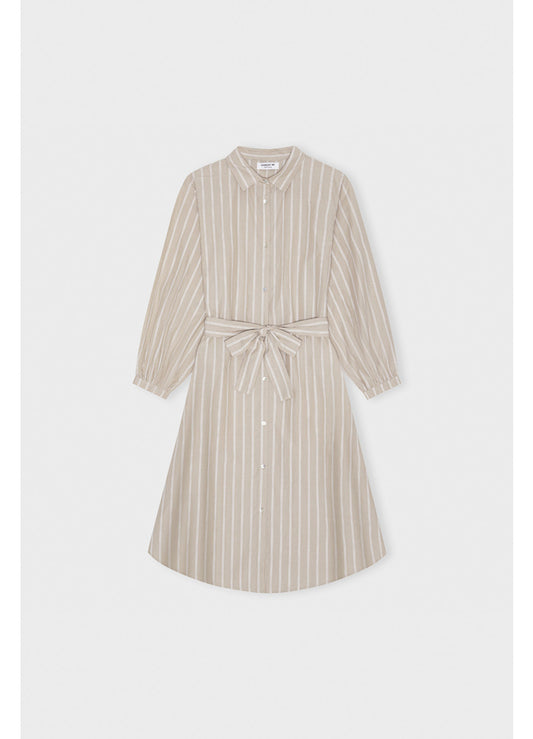 CARE BY ME Laura Loose Shirt Dress Sand-Pure White Stripes