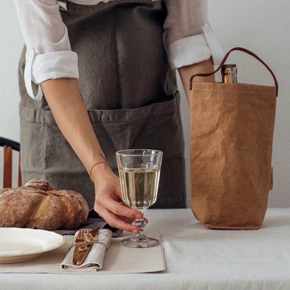 UASHMAMA Wine Bag mit Lederhenkel
