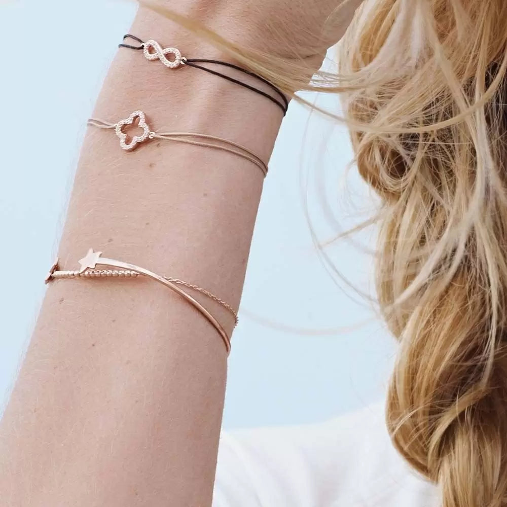 LEAF Glücksarmband beige - Kleeblatt Zirkonia Rosegold