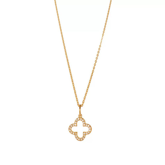 LEAF Halskette Kleeblatt mit Zirkonia Gelbgold