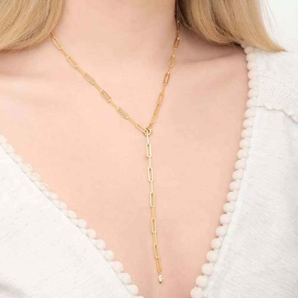 LEAF Y-Gliederhalskette Square Rosegold