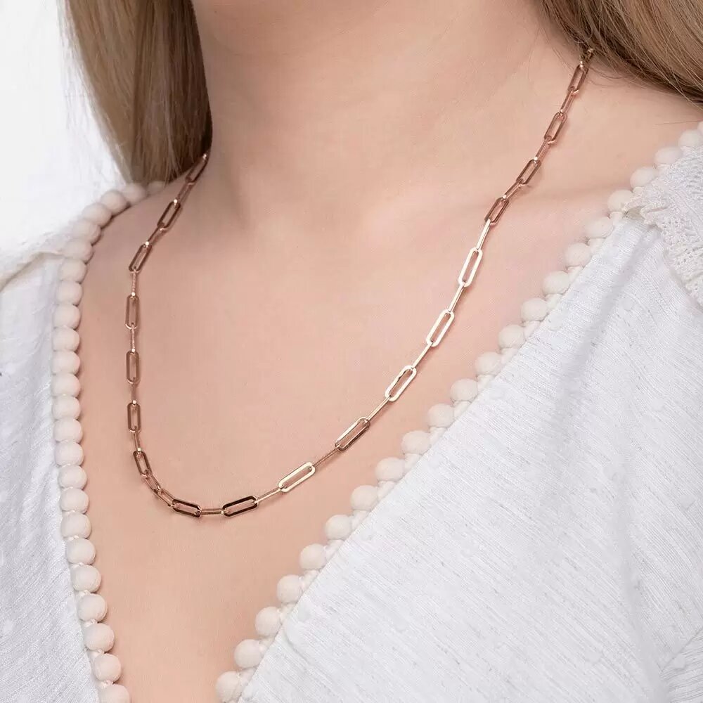 LEAF Y-Gliederhalskette Square Rosegold